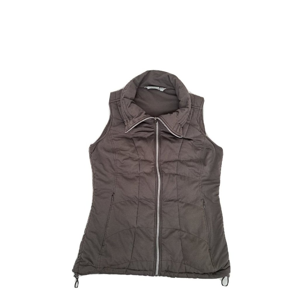 Athleta Vest Dark Gray Sz S Quilted Fitted Silver Reflective Full Zip Drawstring